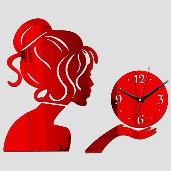 Laser Cut Fashion Girl Mirror Acrylic Wall Clock