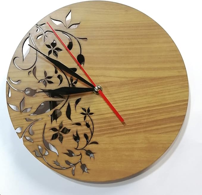 Laser Cut Half Floral Design Round Wall Clock