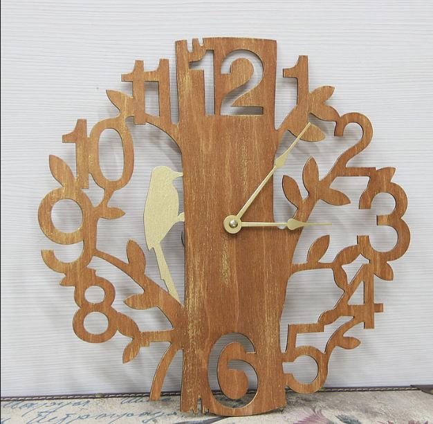 Laser Cut Woodpecker on Tree Wall Clock