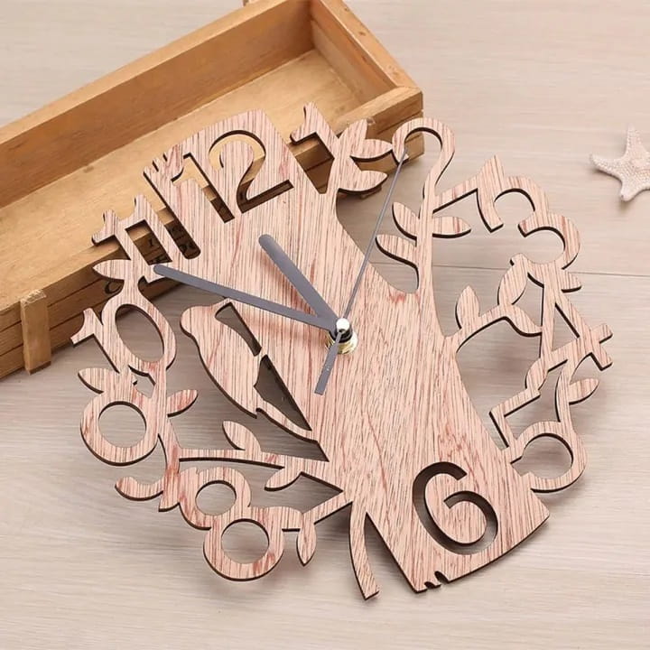 Laser Cut Woodpecker on Tree Wall Clock
