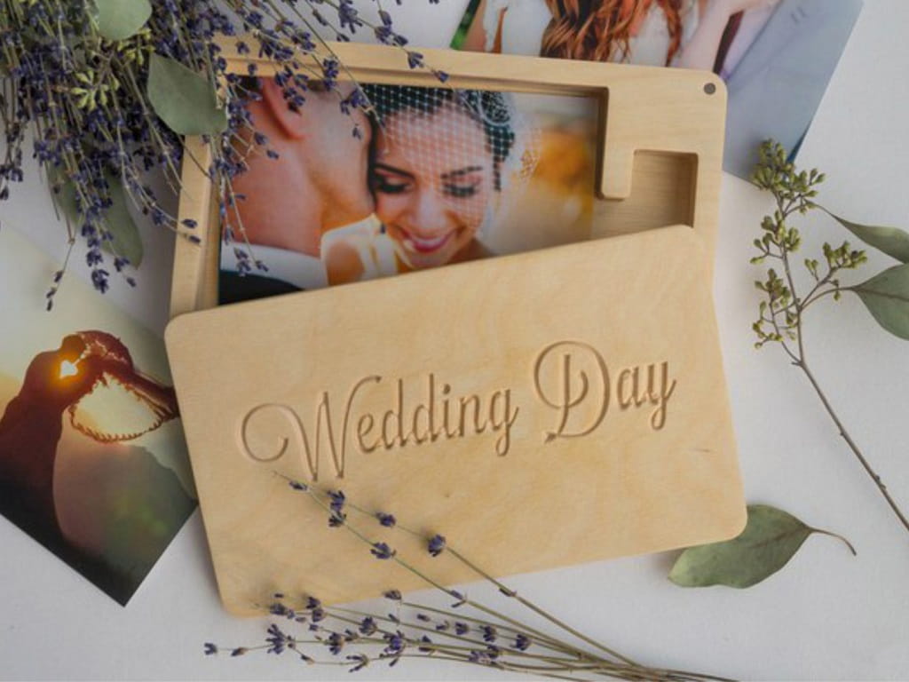 Laser Cut Wedding Photo Box with USB Flash Drive Option