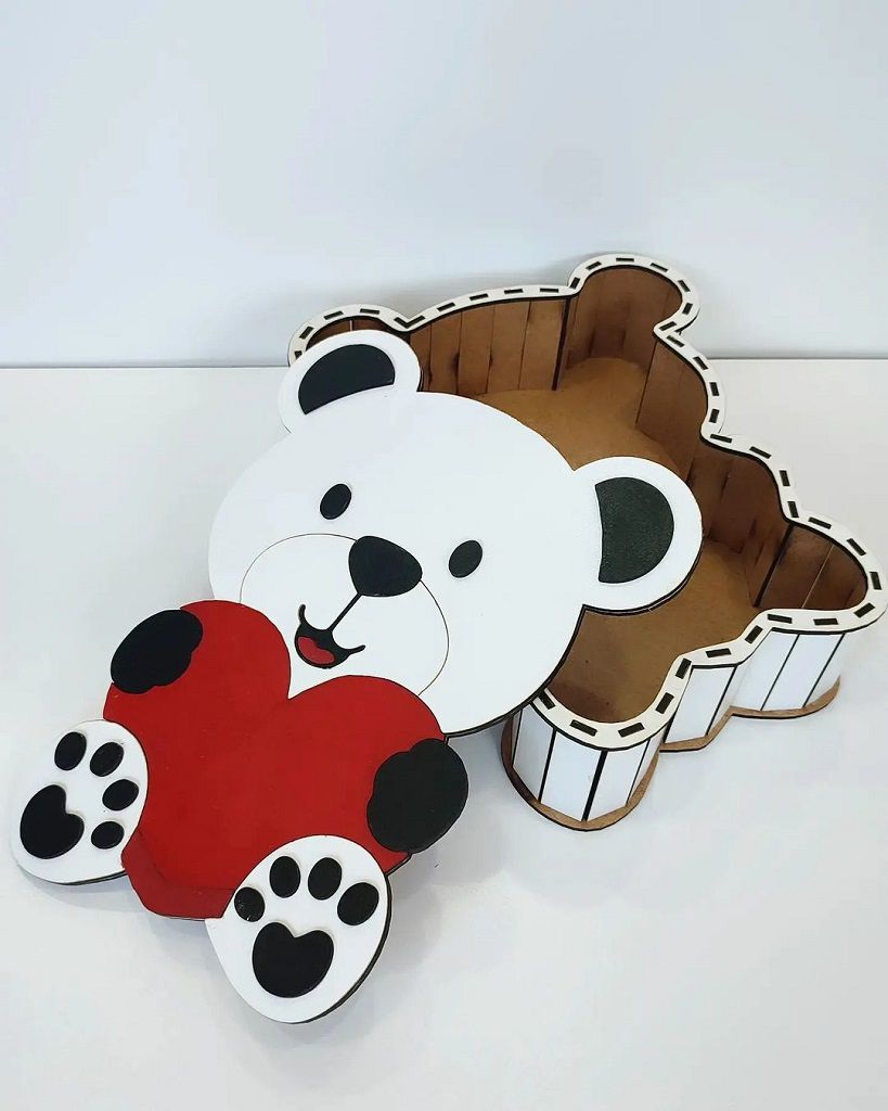 Laser Cut Teddy Bear Shape Wooden Gift Box