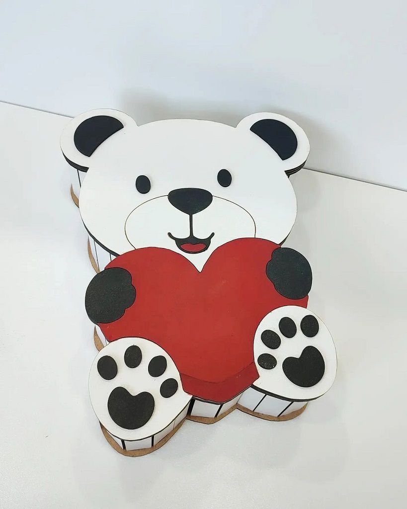 Laser Cut Teddy Bear Shape Wooden Gift Box