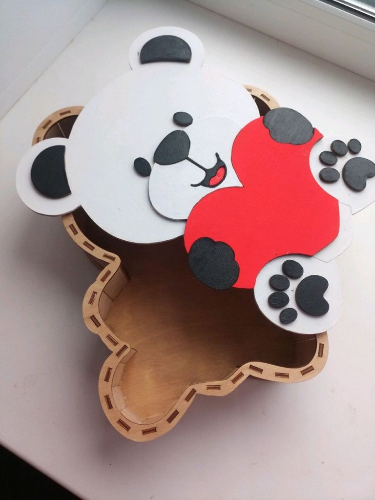 Laser Cut Teddy Bear Shape Wooden Gift Box