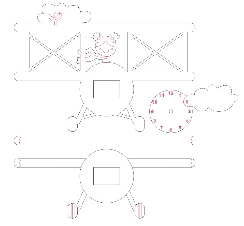 Laser Cut Airplane Clock for Kids Room