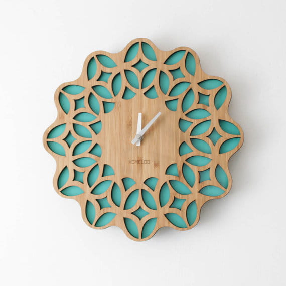 Laser Cut Unique Floral Wooden Wall Clock