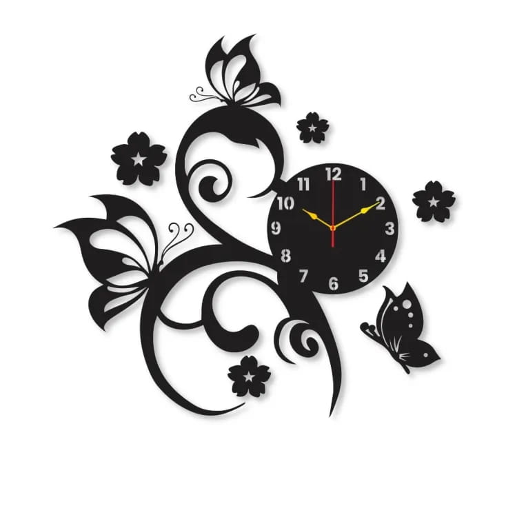 Laser Cut Elegant Butterfly with Flowers Wall Clock