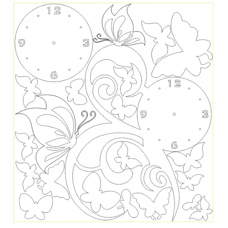 Laser Cut Elegant Butterfly with Flowers Wall Clock