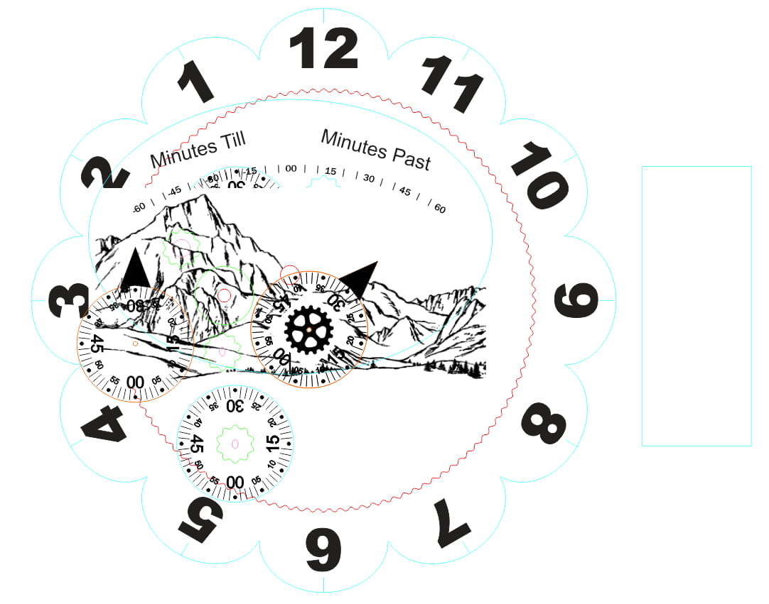 Laser Cut Wooden Engraved Gear Clock