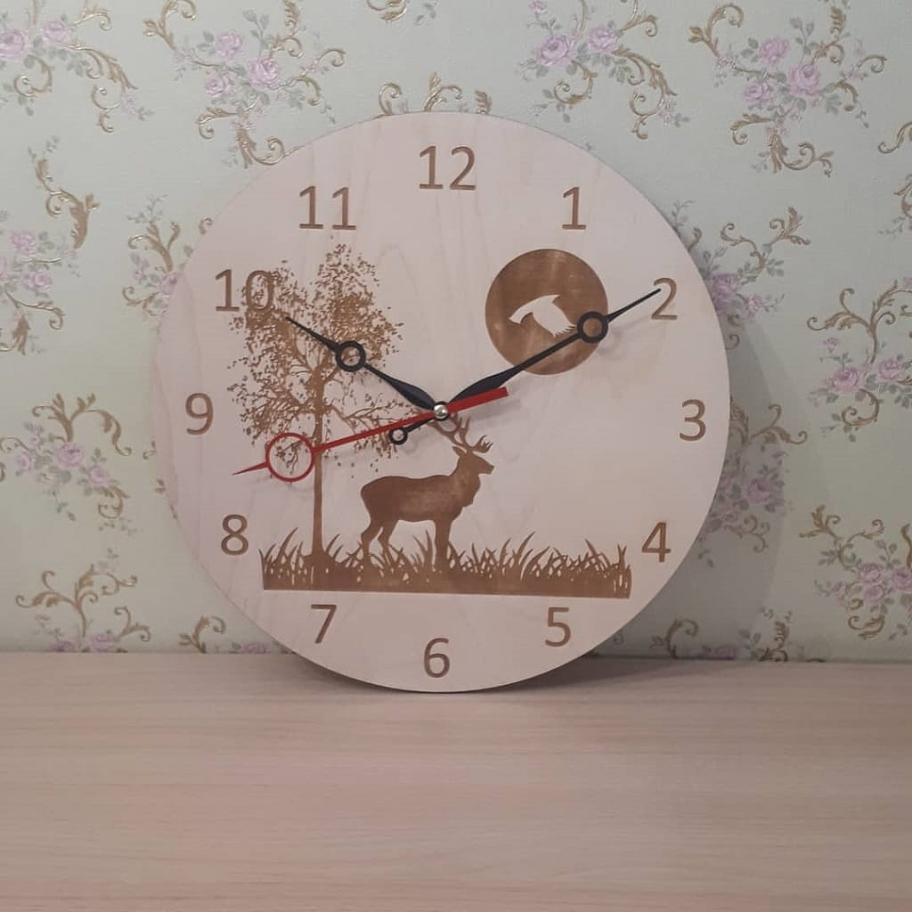 Laser Cut Reindeer Tree Scenery Wooden Engraved Wall Clock