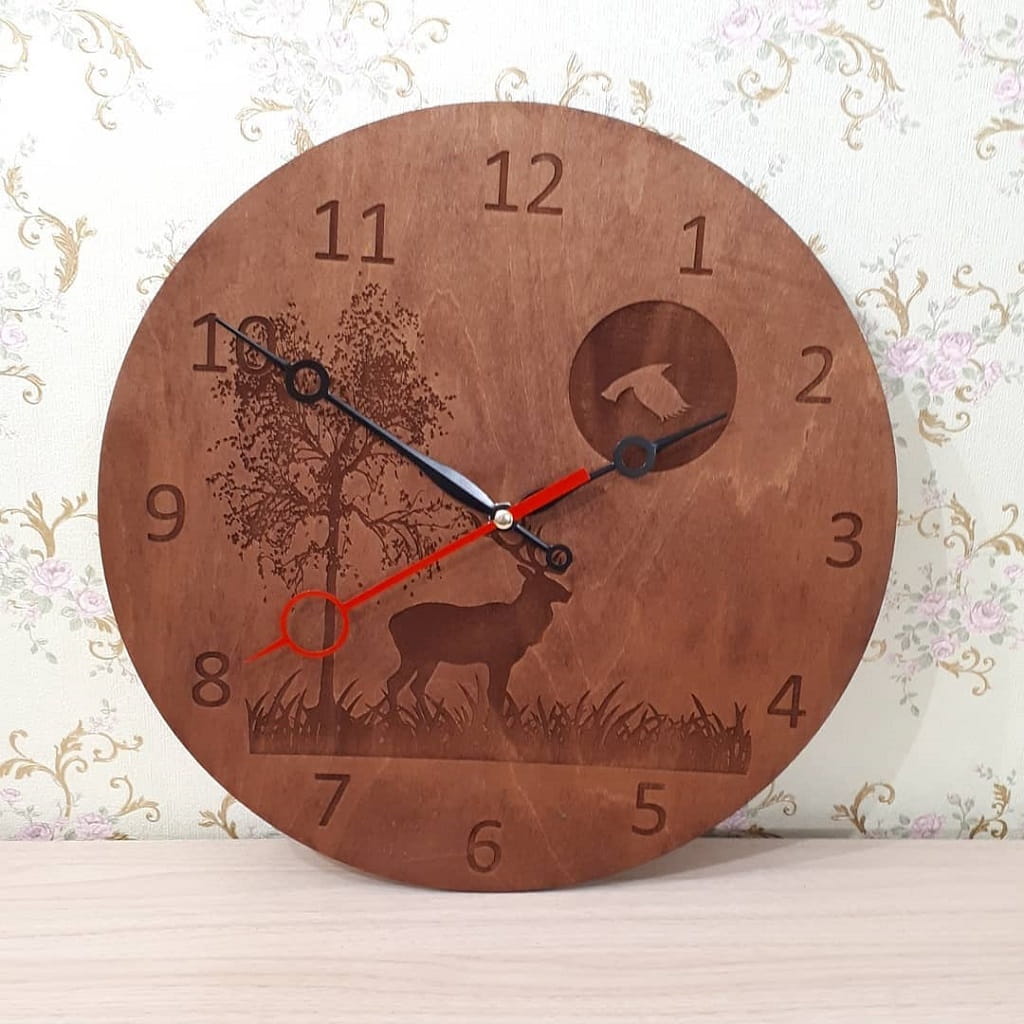 Laser Cut Reindeer Tree Scenery Wooden Engraved Wall Clock