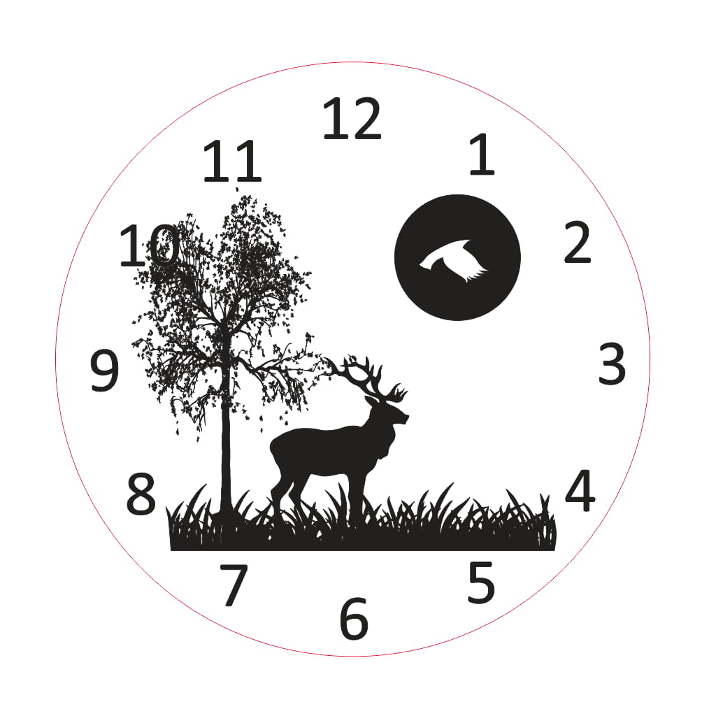Laser Cut Reindeer Tree Scenery Wooden Engraved Wall Clock