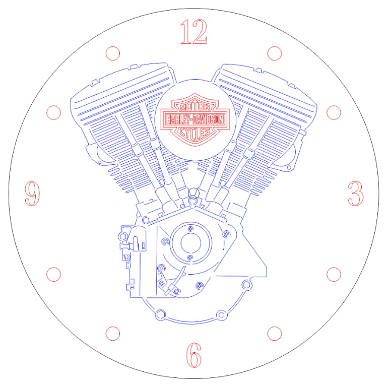 Laser Cut Wooden Harley Davidson Wall Clock