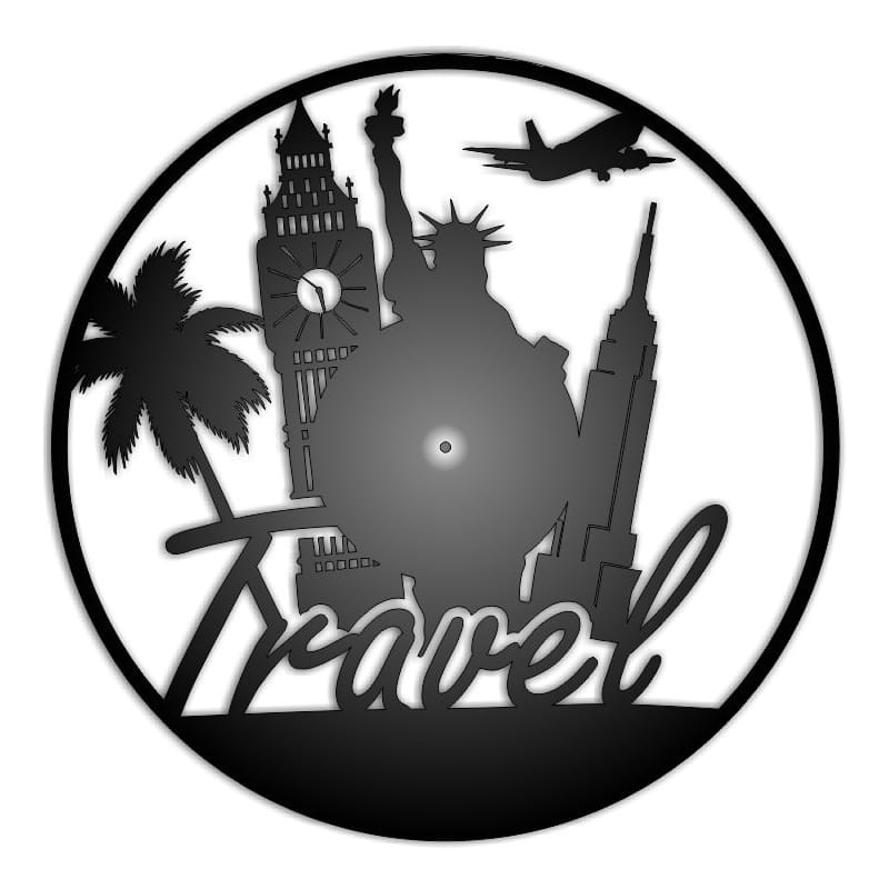Laser Cut World Travel Theme Vinyl Record Wall Clock