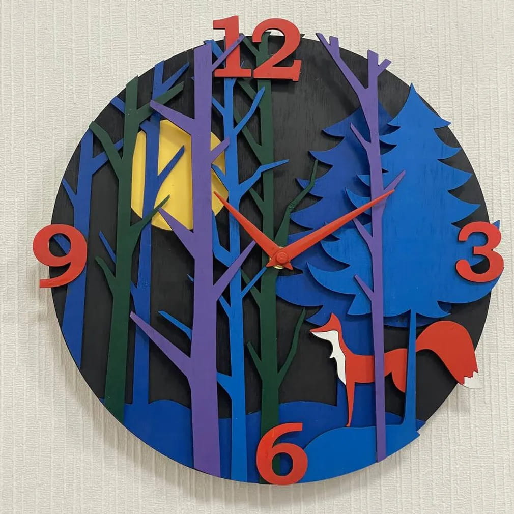 Laser Cut Woodland Scene with Fox Wall Clock
