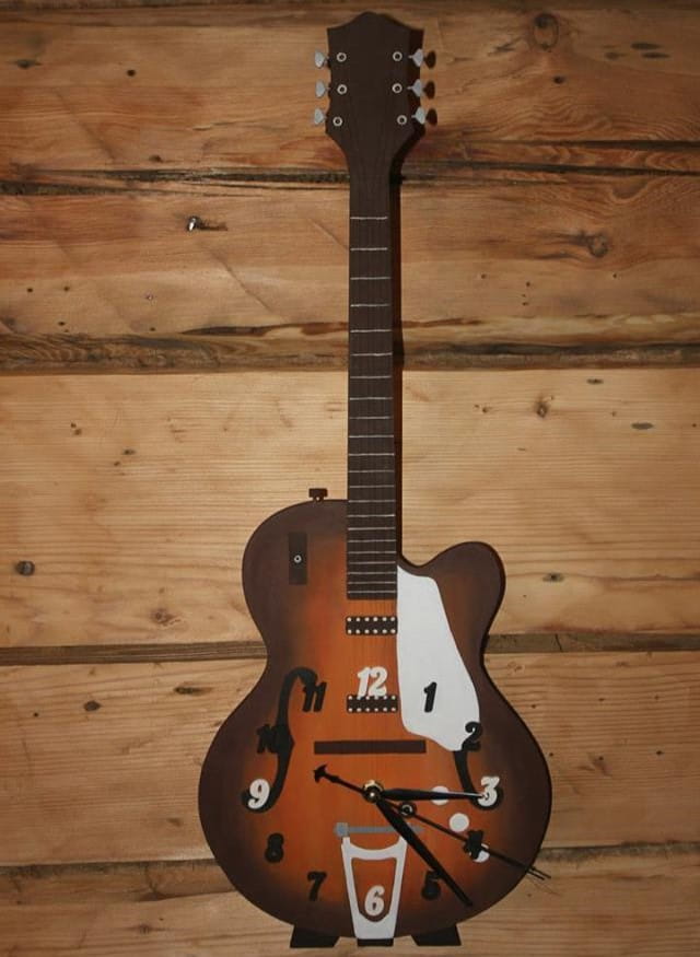Laser Cut Wooden Guitar Wall Clock