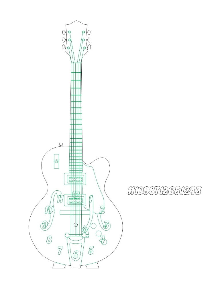 Laser Cut Wooden Guitar Wall Clock