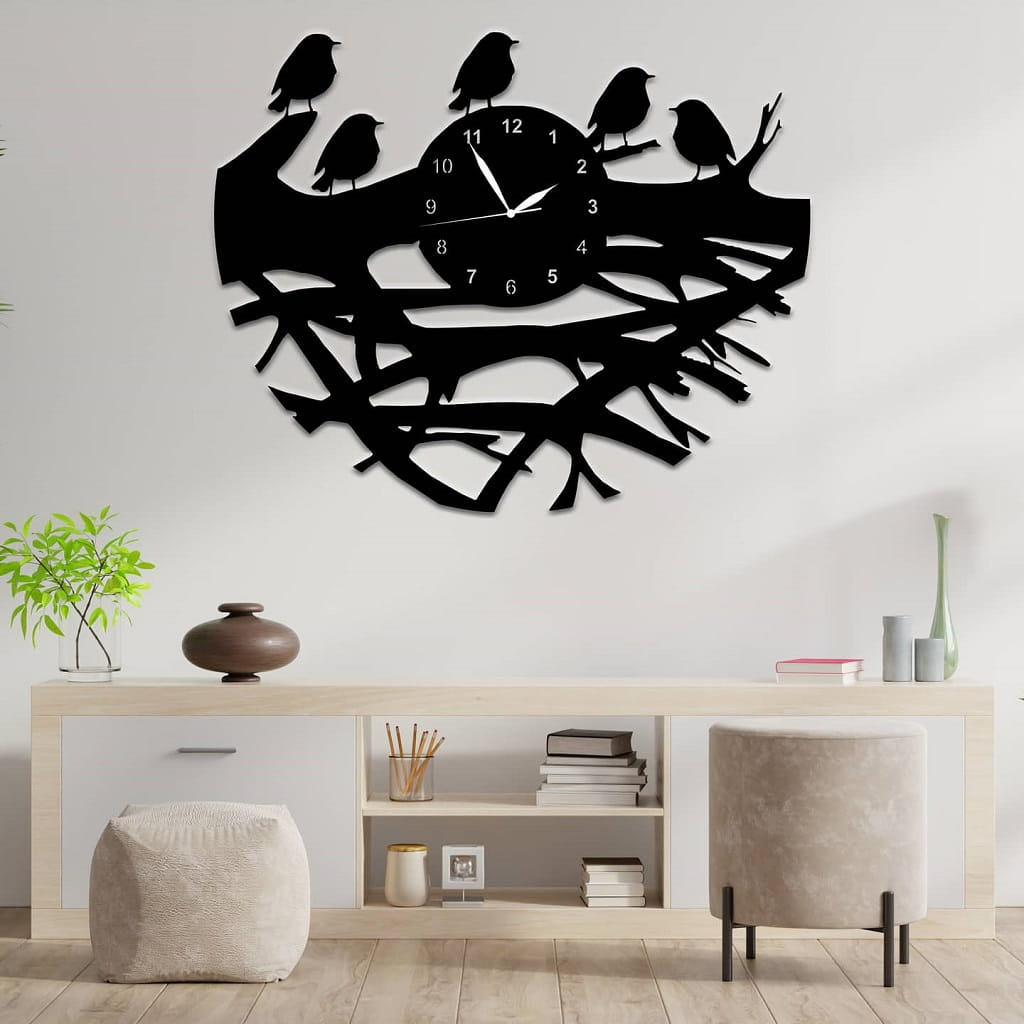 Laser Cut Birds Nest on Tree Wall Clock