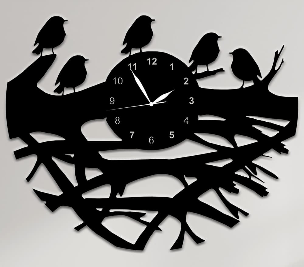 Laser Cut Birds Nest on Tree Wall Clock