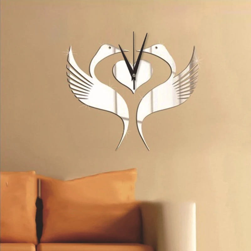 Laser Cut Swan Heart Wall Clock