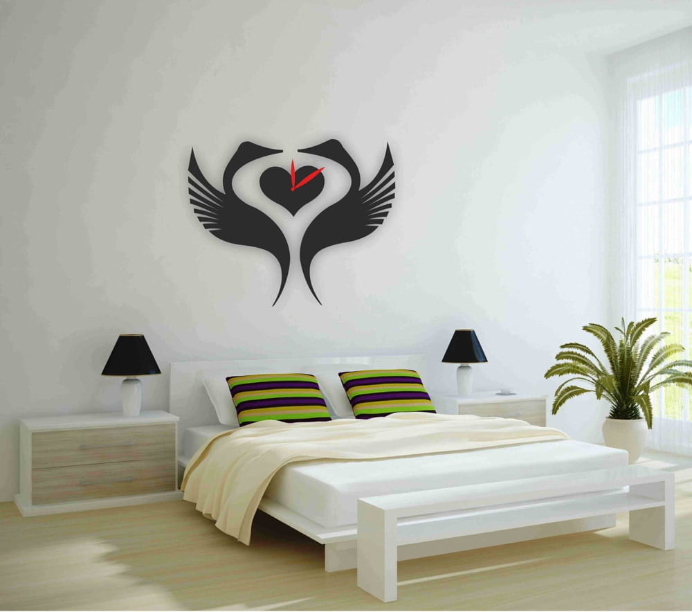 Laser Cut Swan Heart Wall Clock