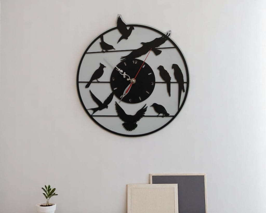 Laser Cut Wooden Birds Wall Clock