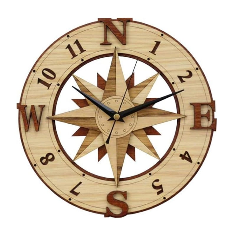 Laser Cut Wooden Compass Wall Clock