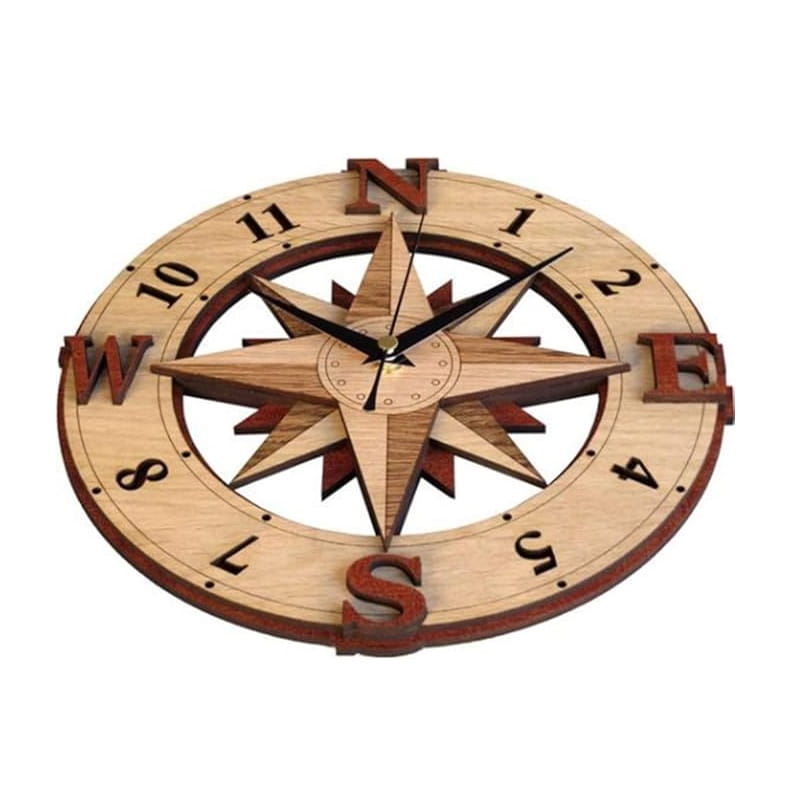 Laser Cut Wooden Compass Wall Clock