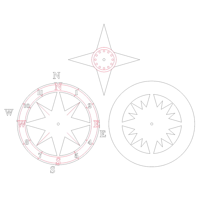 Laser Cut Wooden Compass Wall Clock