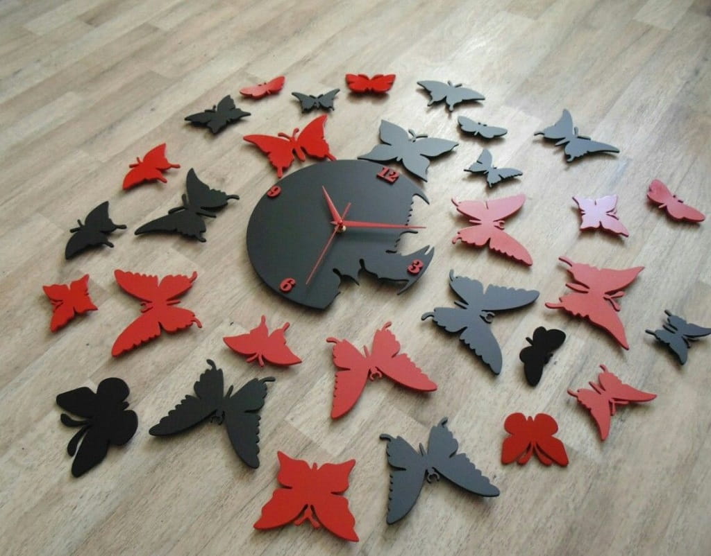 Laser Cut Decorative Butterflies Wall Clock for Home Decor