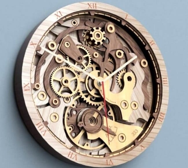 Laser Cut Mechanical Gear Wall Clock