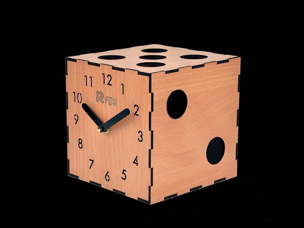 Laser Cut Wooden Dice Shaped Table Clock