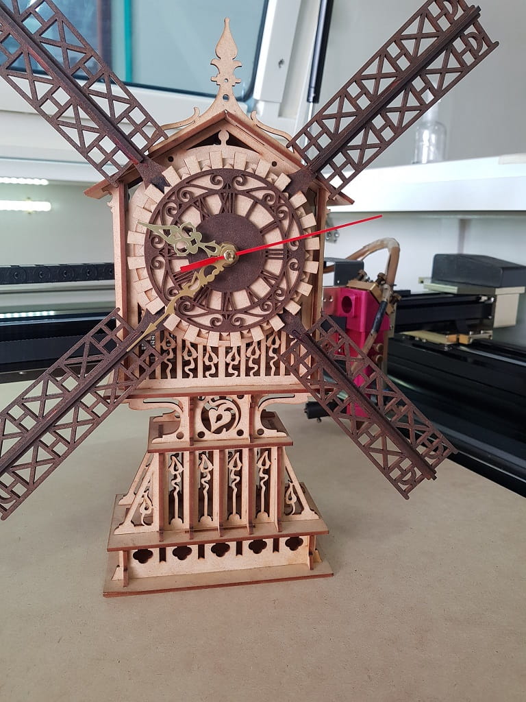 Laser Cut Wooden Windmill Table Clock