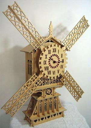 Laser Cut Wooden Windmill Table Clock