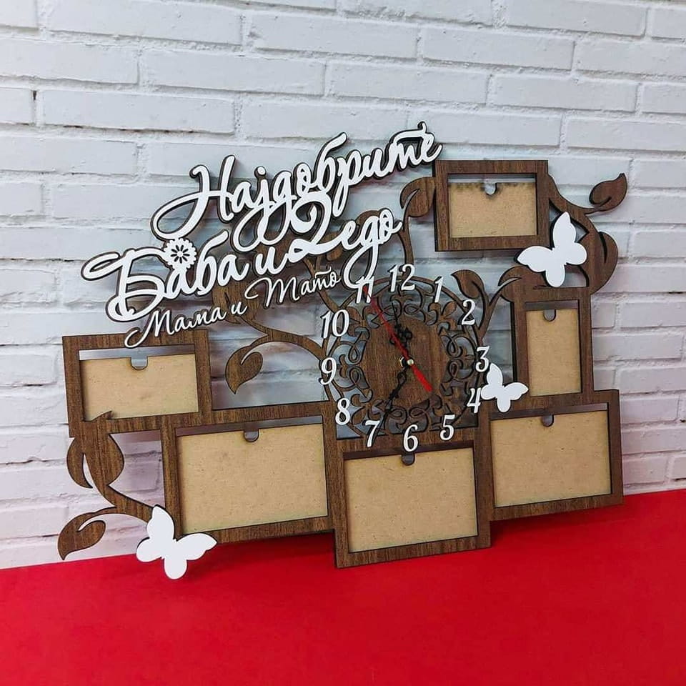 Laser Cut Family Photo Frame Collage Wall Clock
