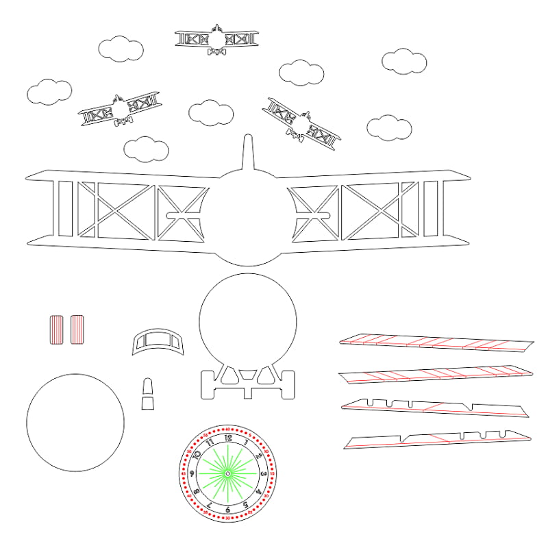 Laser Cut Airplane Wall Clock for Kids Room Decor