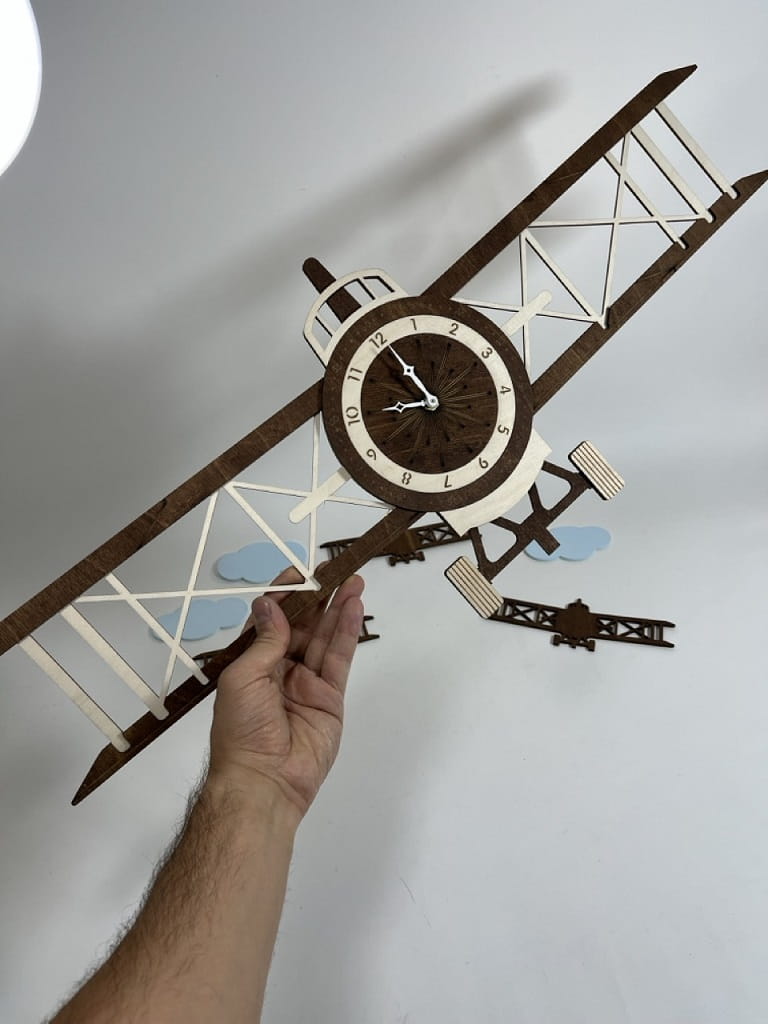 Laser Cut Airplane Wall Clock for Kids Room Decor