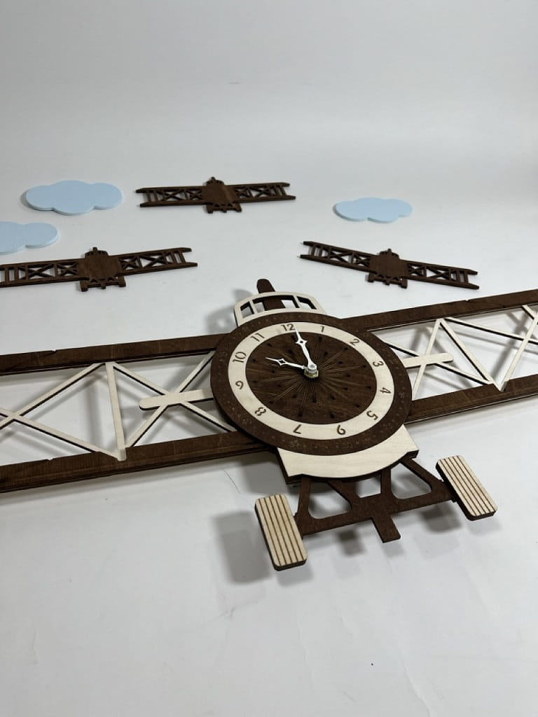 Laser Cut Airplane Wall Clock for Kids Room Decor