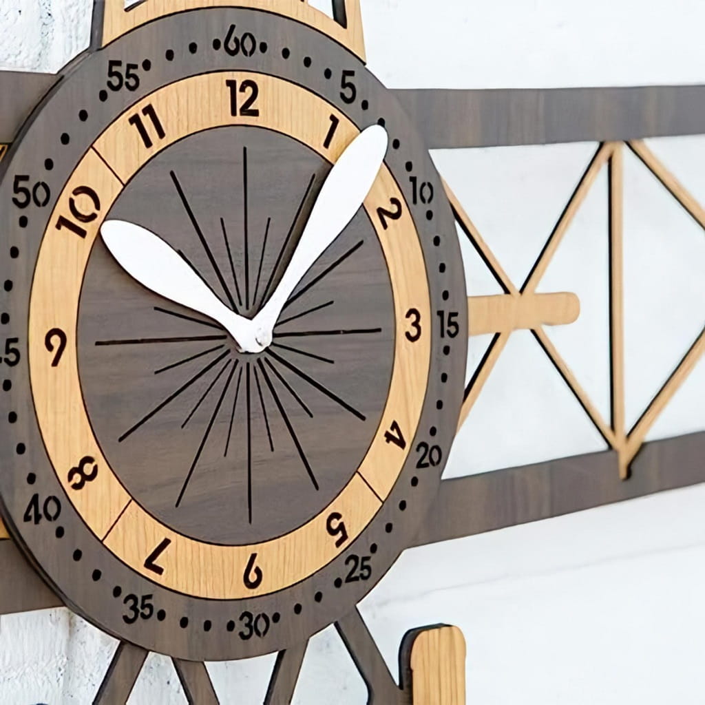 Laser Cut Airplane Wall Clock for Kids Room Decor