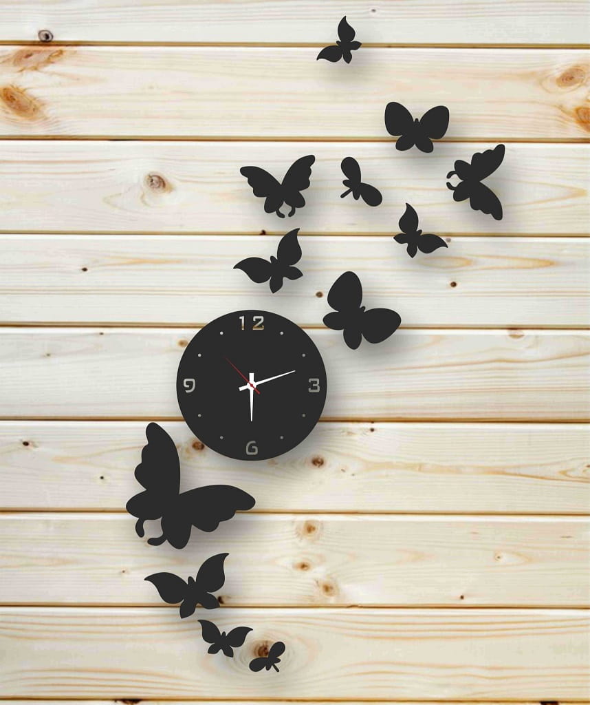 Laser Cut Flying Butterflies Wall Clock for Home Decor