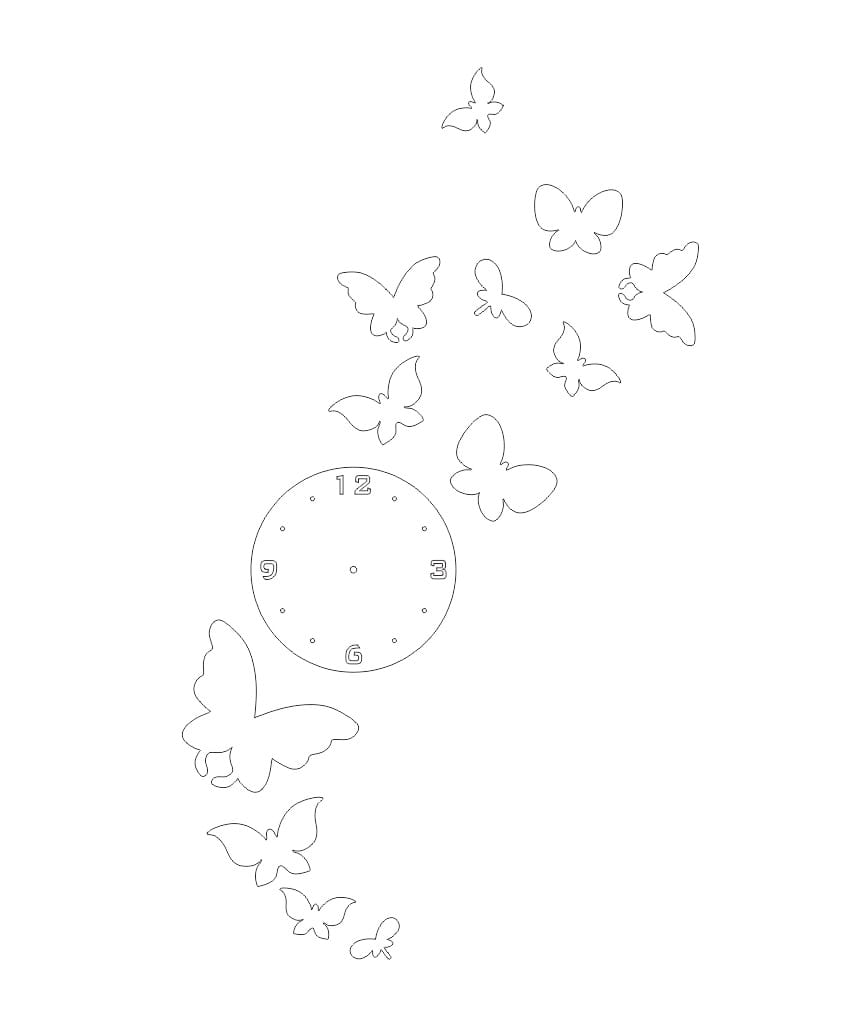 Laser Cut Flying Butterflies Wall Clock for Home Decor