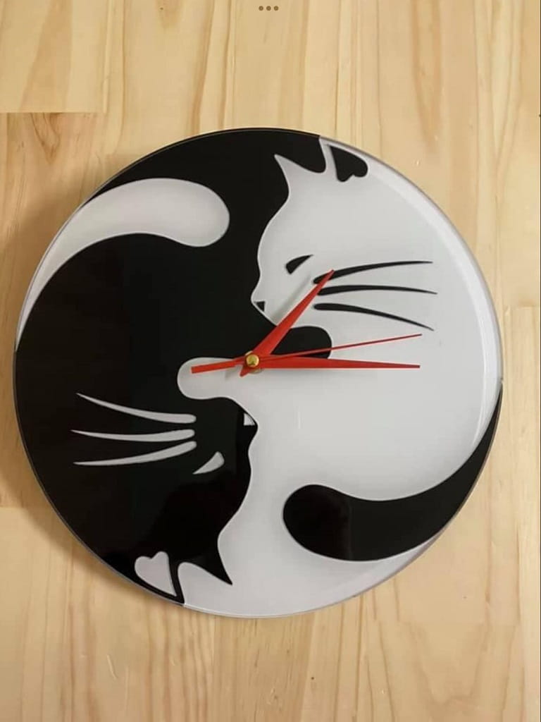 Laser Cut Yin Yang Cats Wall Clock