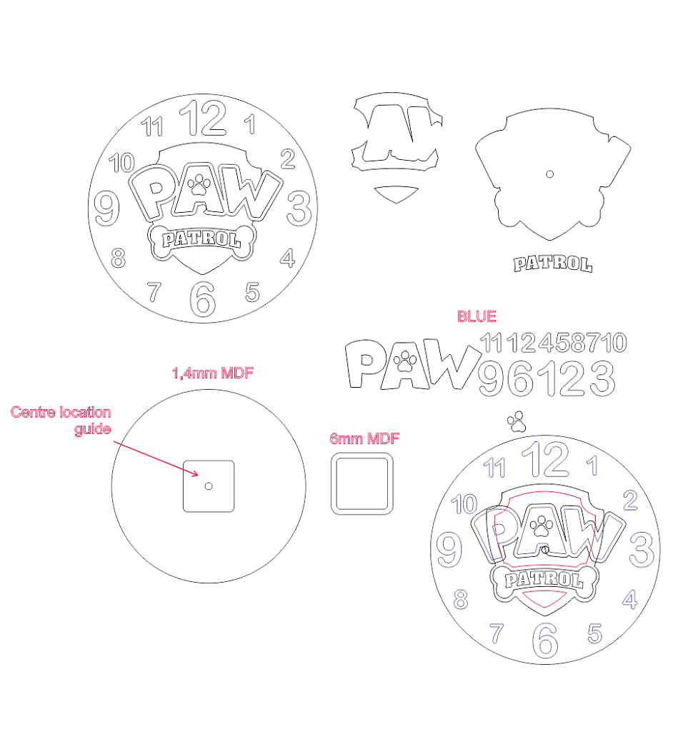 Laser Cut PAW Patrol Themed Wall Clock for Kids Room