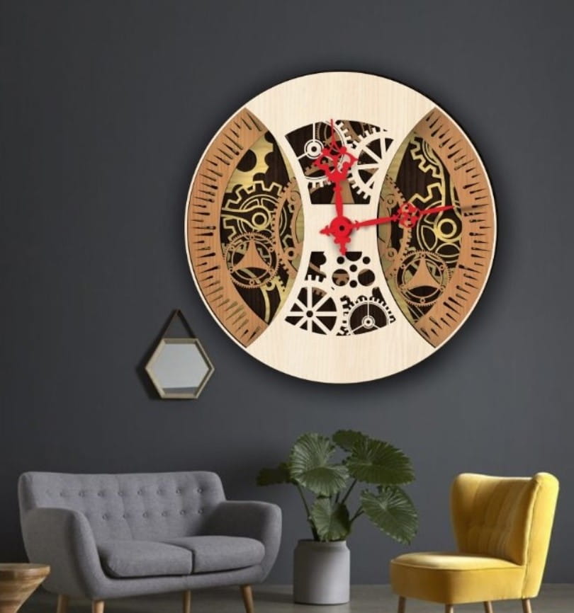 Laser Cut Multilayer Wooden Gear Clock