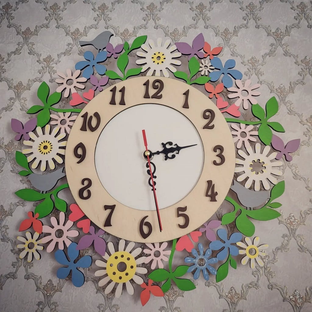 Laser Cut Chamomile Daisy Flower Wooden Wall Clock