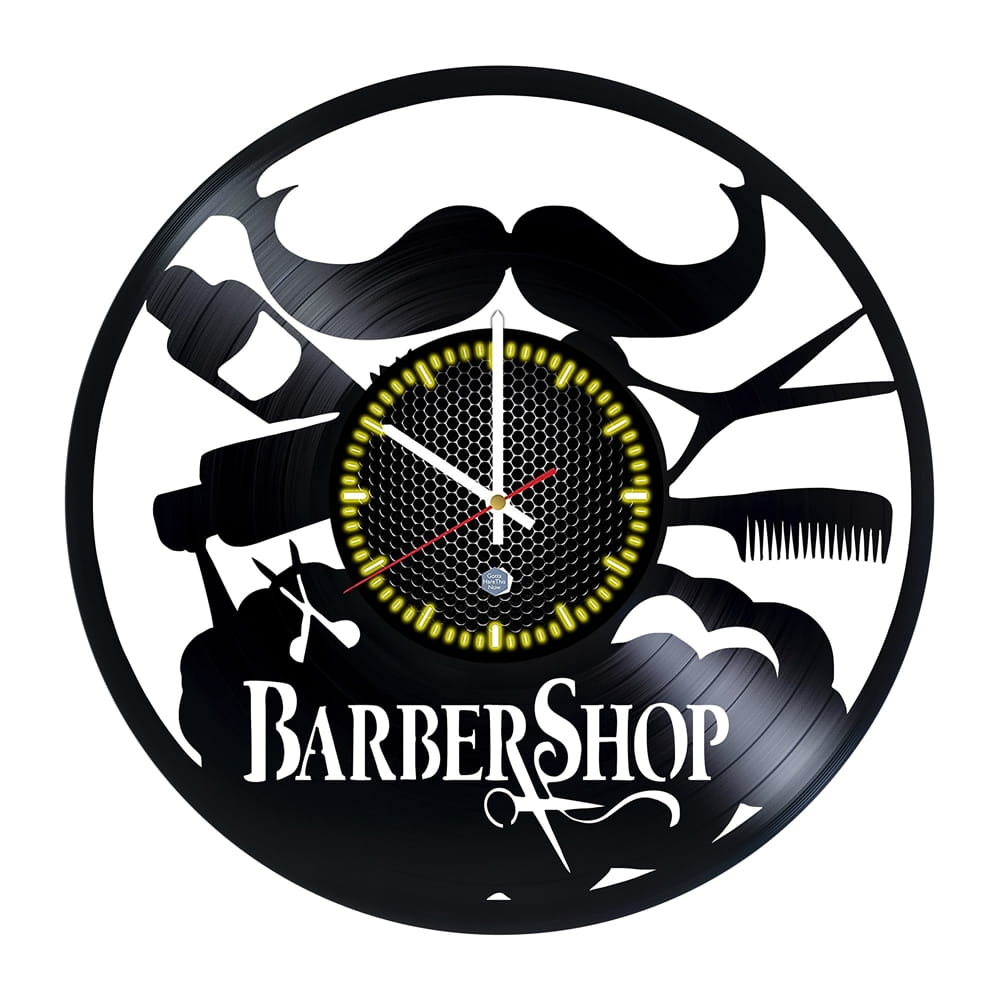 Laser Cut Barber Shop Theme Vinyl Record Wall Clock