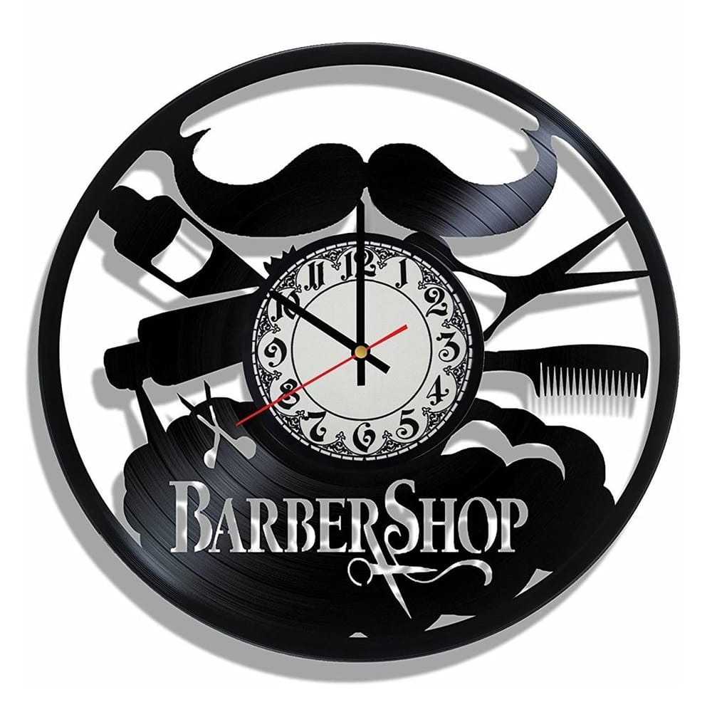 Laser Cut Barber Shop Theme Vinyl Record Wall Clock