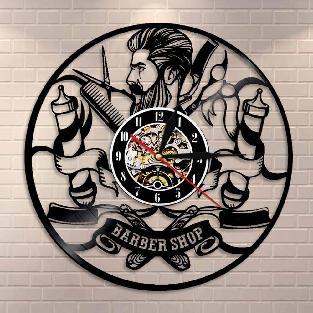 Laser Cut Barbershop Wall Clock with Barber Signs