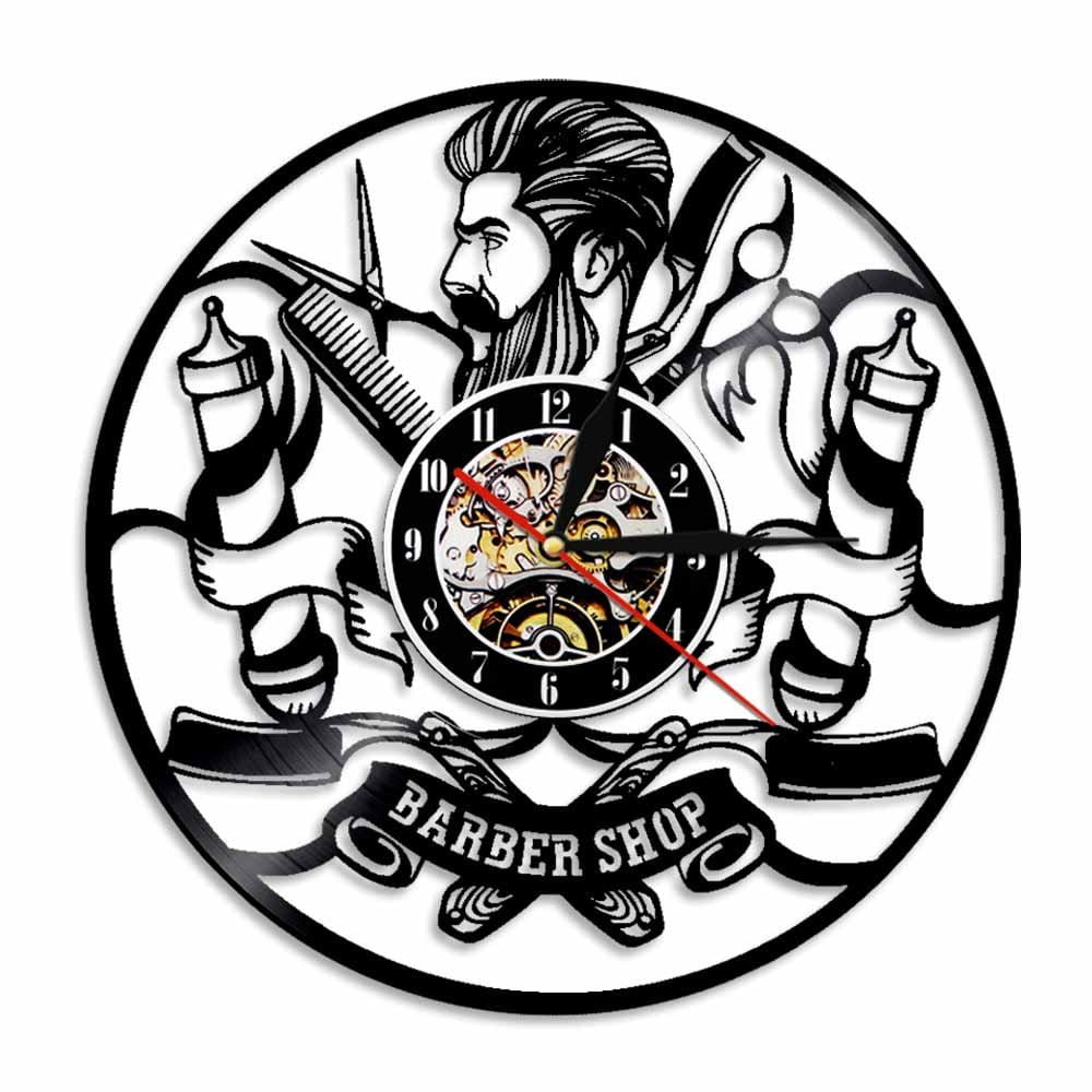 Laser Cut Barbershop Wall Clock with Barber Signs