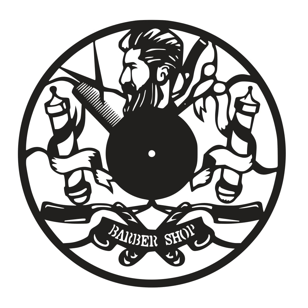 Laser Cut Barbershop Wall Clock with Barber Signs